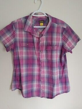 Cabela's Pink and White Plaid Short-Sleeve Button-Down Shirt